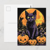 Spooky Zwart Kat Halloween Pompoen Briefkaart (Voorkant / Achterkant)