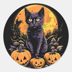 Spooky Zwart Kat Halloween Pompoen Ronde Sticker