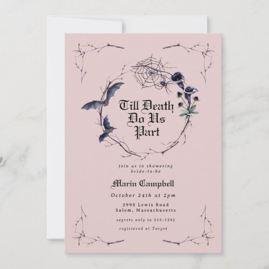 Spooky Zwart Roze Halloween Vrijgezellenfeest Kaart (Voorkant)