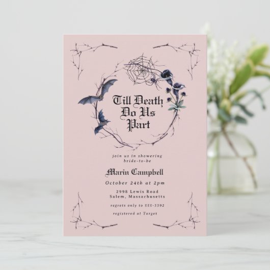 Spooky Zwart Roze Halloween Vrijgezellenfeest Kaart (Staand voorkant)