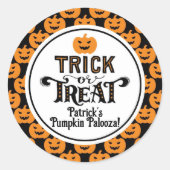 Spooky Zwart Sinaasappel Pompoen Boy Halloween Ver Ronde Sticker (Voorkant)