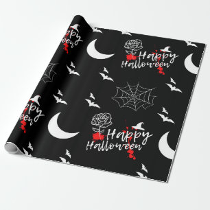 Spooky Zwart-wit Happy Halloween Cadeaupapier
