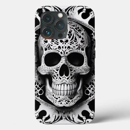 Spooky zwart & wit lachende kant schedel Case-Mate iPhone case (Achterkant)