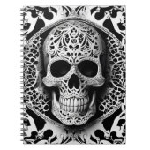 Spooky zwart & wit lachende kant schedel notitieboek (Voorkant)