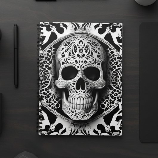 Spooky zwart & wit lachende kant schedel notitieboek