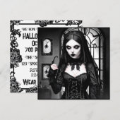 Spooky zwart-wit vrouw Halloween Party Kaart (Voorkant / Achterkant)