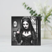 Spooky zwart-wit vrouw Halloween Party Kaart (Staand voorkant)