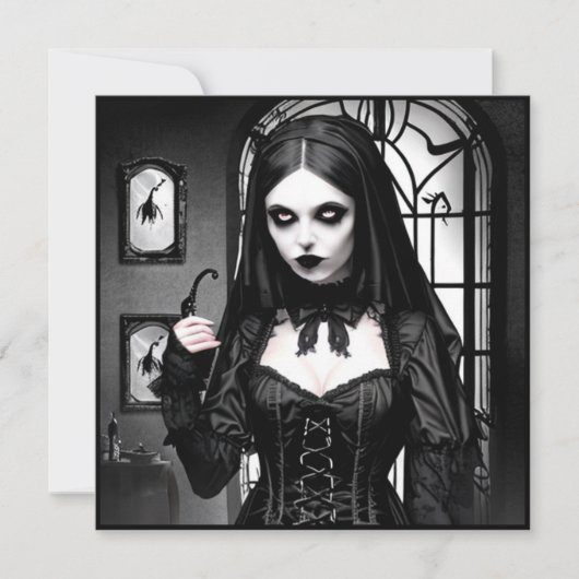 Spooky zwart-wit vrouw Halloween Party Kaart (Voorkant)