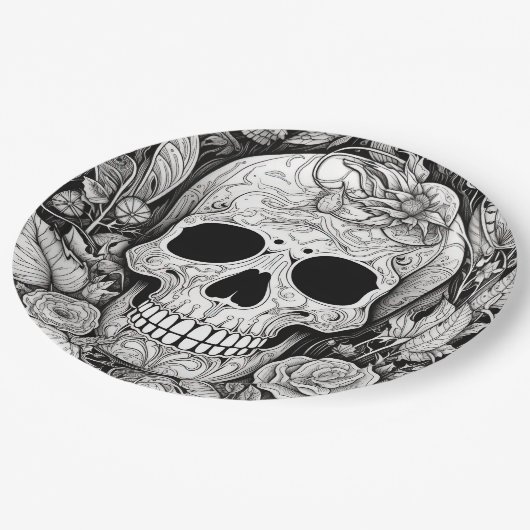 Spooky zwart-witte schedel Halloween Paper Bord (Gekanteld)