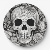 Spooky zwart-witte schedel Halloween Paper Bord (Voorkant)