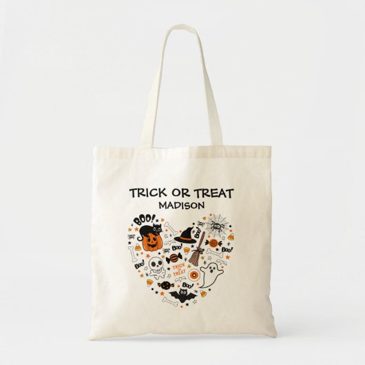 Spooky zwarte en Oranje Halloween Trick or treat Tote Bag (Voorkant)