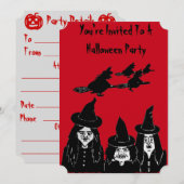 Spooky zwarte heksen enge Halloween uitnodiging (Voorkant / Achterkant)