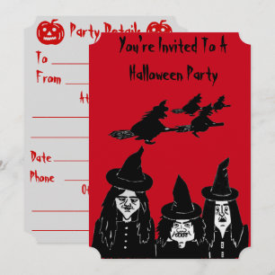 Spooky zwarte heksen enge Halloween uitnodiging