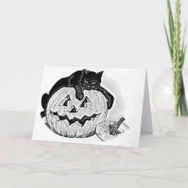 Spooky zwarte kat en pompoen Halloween Kaart