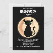 Spooky zwarte kat groene ogen met maan Halloween Kaart (Voorkant)