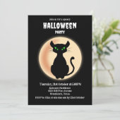 Spooky zwarte kat groene ogen met maan Halloween Kaart (Staand voorkant)