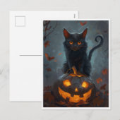 Spooky zwarte kat Halloween kunst Prints en gesche Feestdagenkaart (Voorkant / Achterkant)