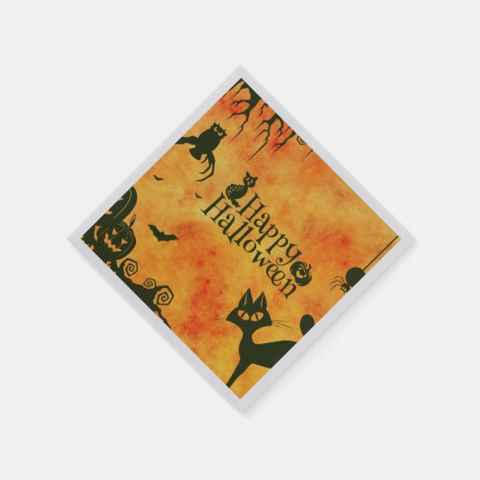 Spooky zwarte kat Halloween papieren servetten (Hoek)