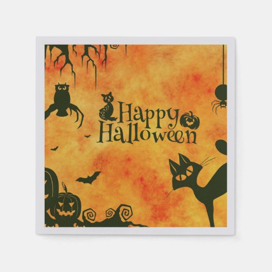 Spooky zwarte kat Halloween papieren servetten (Voorkant)