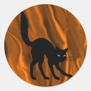 Spooky zwarte kat met achterste gepantserde hallow ronde sticker