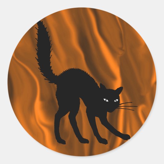 Spooky zwarte kat met achterste gepantserde hallow ronde sticker (Voorkant)