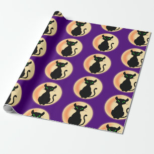 Spooky zwarte kat met groene ogen patroon cadeaupapier