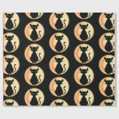 Spooky zwarte kat met groene ogen patroon cadeaupapier (Vlak)