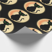 Spooky zwarte kat met groene ogen patroon cadeaupapier (Hoek)
