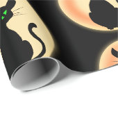 Spooky zwarte kat met groene ogen patroon cadeaupapier (Rol Hoek)