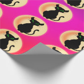 Spooky zwarte kat met groene ogen patroon cadeaupapier (Hoek)