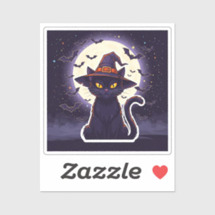 Spooky zwarte kat met heks Pet en vleermuizen Stic Sticker