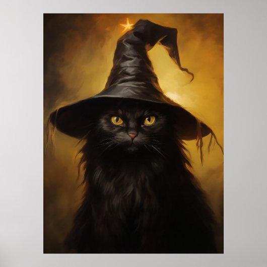 Spooky zwarte kat met heks Pet Poster (Voorkant)