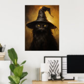 Spooky zwarte kat met heks Pet Poster (Thuiskantoor)