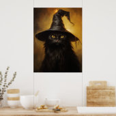 Spooky zwarte kat met heks Pet Poster (Keuken)