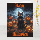 Spooky zwarte kat met Jack O'Lanterns Kaart (Gele Bloem)