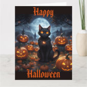 Spooky zwarte kat met Jack O'Lanterns Kaart (Voorkant)