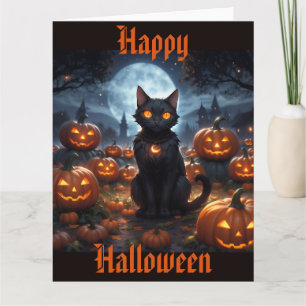 Spooky zwarte kat met Jack O'Lanterns Kaart