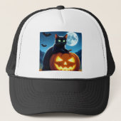 Spooky zwarte kat op pompoen Halloween Trucker Hat Trucker Pet (Voorkant)