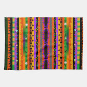 Spooky zwarte kat, pompoenstrepen Halloween Theedoek (Horizontaal)