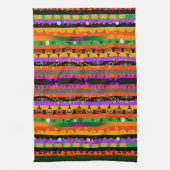 Spooky zwarte kat, pompoenstrepen Halloween Theedoek (Verticaal)