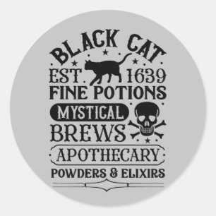 Spooky zwarte kat spell producten ronde sticker