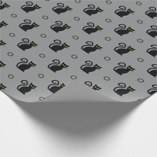 Spooky zwarte katten naadloos grijs inpakpapier (Hoek)