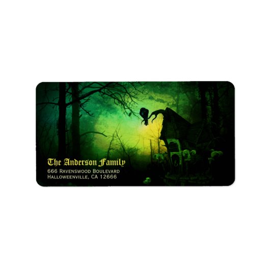 Spookzwarte Raaf Halloween Retouradres Etiket (Voorkant)