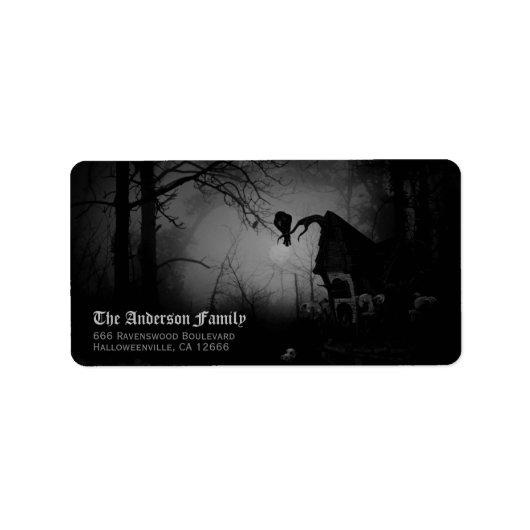 Spookzwarte Raaf Halloween Retouradres Etiket (Voorkant)