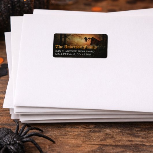 Spookzwarte Raaf Halloween Retouradres Etiket