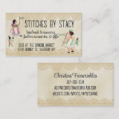 Spool van thread- en knoppen met naaigarenkaart visitekaartje (Voorkant / Achterkant)