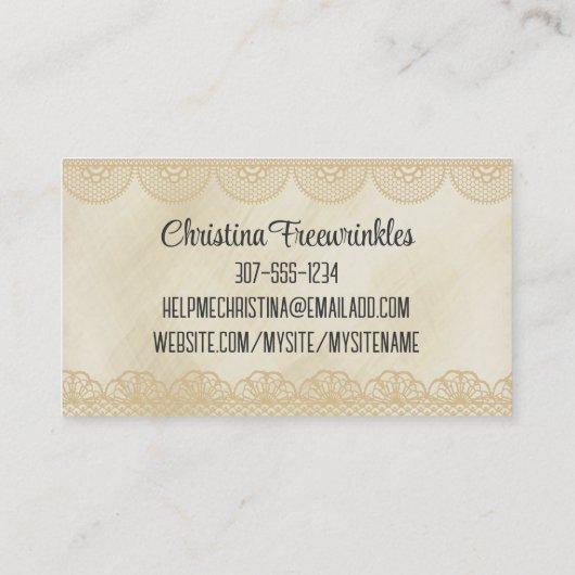 Spool van thread- en knoppen met naaigarenkaart visitekaartje (Achterkant)