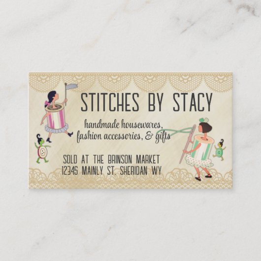 Spool van thread- en knoppen met naaigarenkaart visitekaartje (Voorkant)