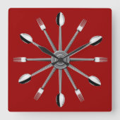 Spoon and Fork Kitchen Wall Clock Vierkante Klok (Voorkant)