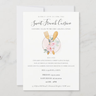Spoon Fork Floral Bakery Cooking Class Invite Bedankkaart